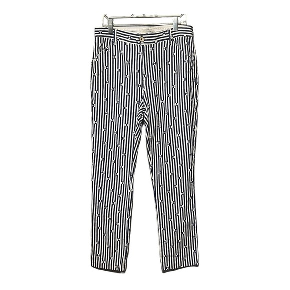 Anthropologie The Essential Slim Pants Blue Stripe Floral High-Waist Trousers W4 - Picture 1 of 7